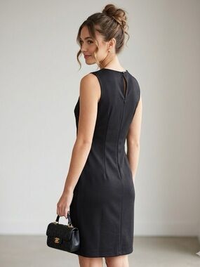 Lori Michaels Collection Black Sheath Dress Laser Cut Faux Leather - Size S